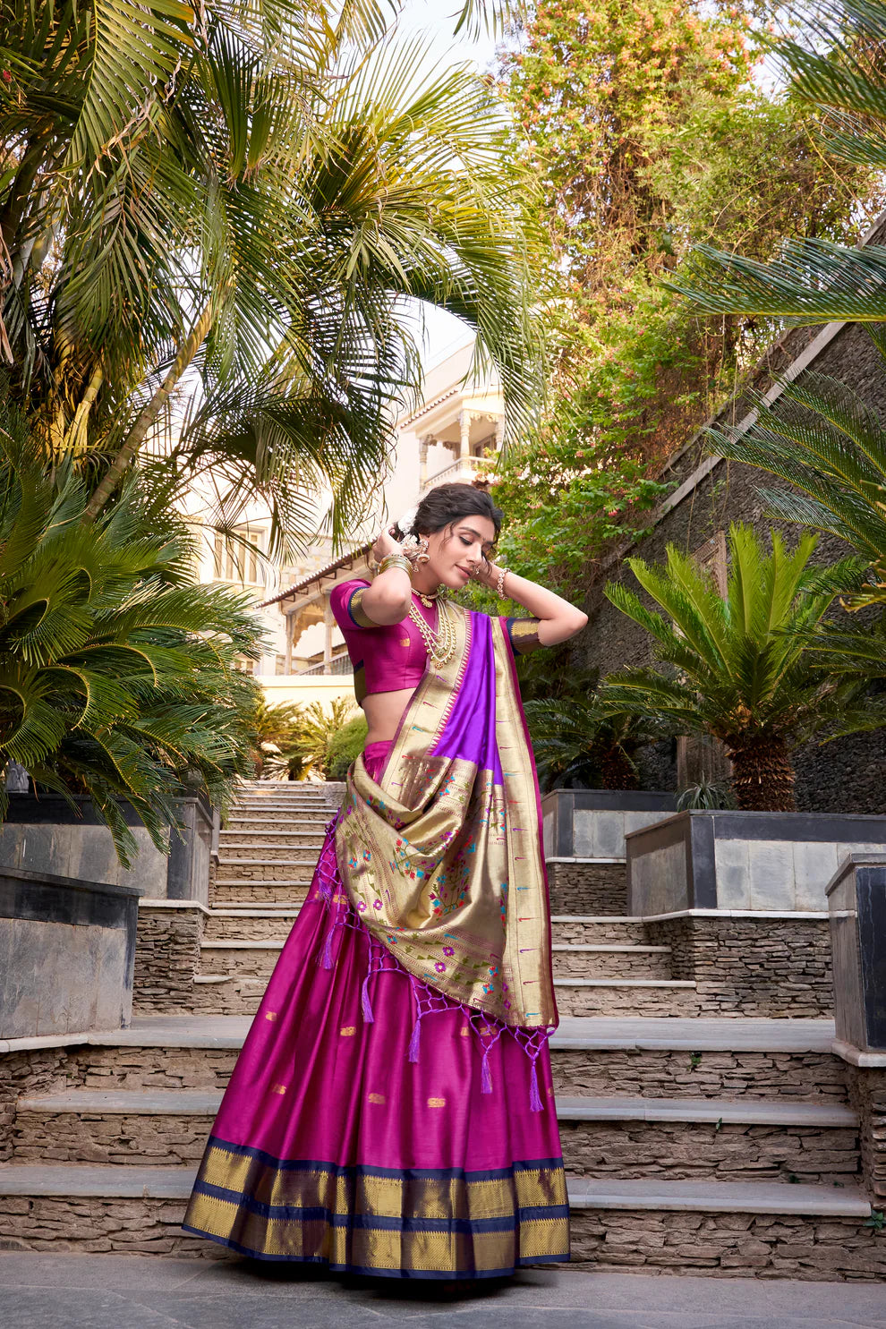Pink Jequard Silk Paithani Lehenga Choli With Dupatta