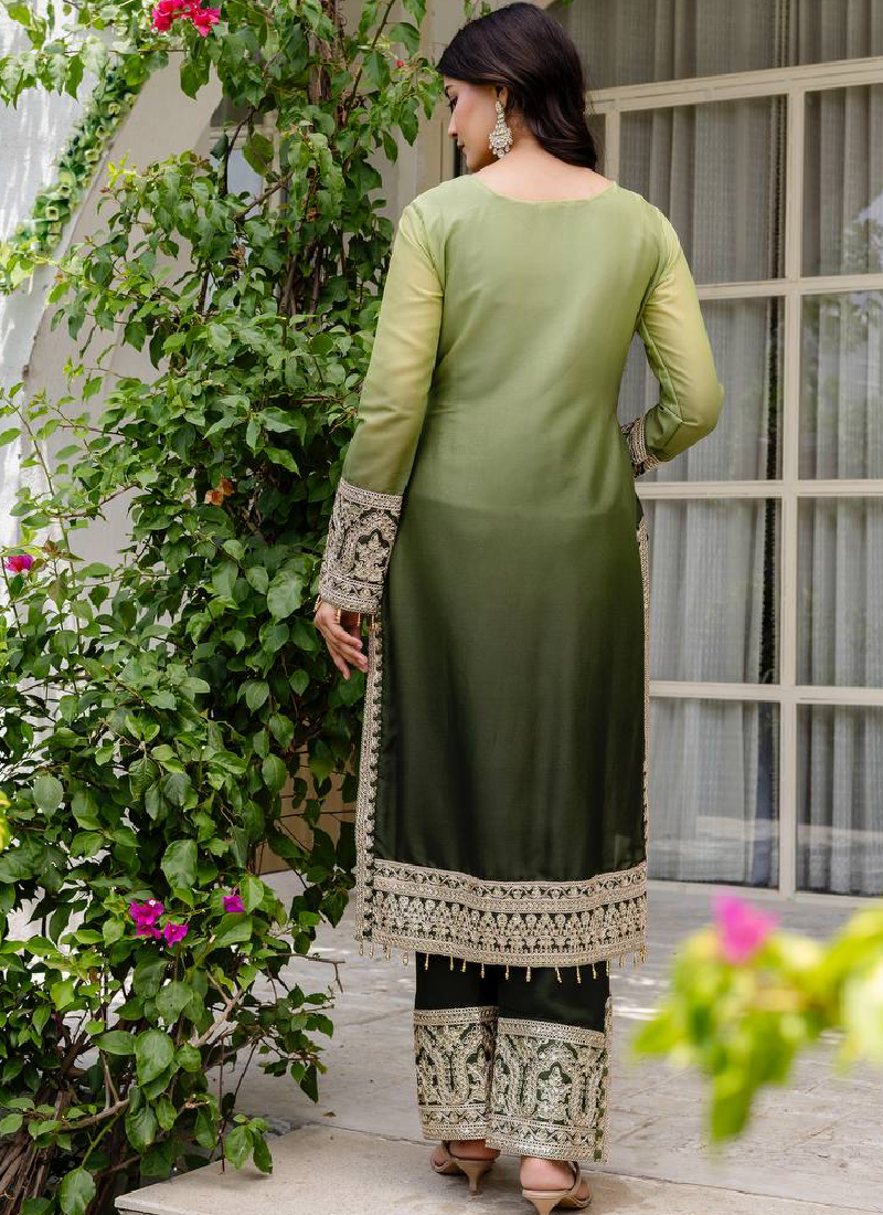 Embroidery Work Georgette Parrot Green Pakistani Salwar Suit