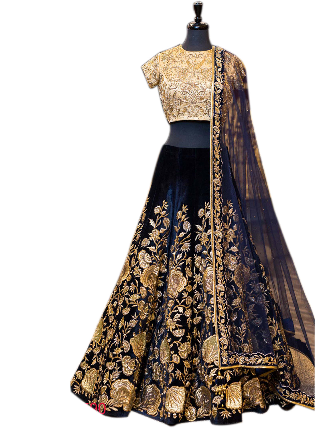 Bollywood Style NAVY BLUE Velvet Embroidery Work Semi-Stitched Lehenga Choli