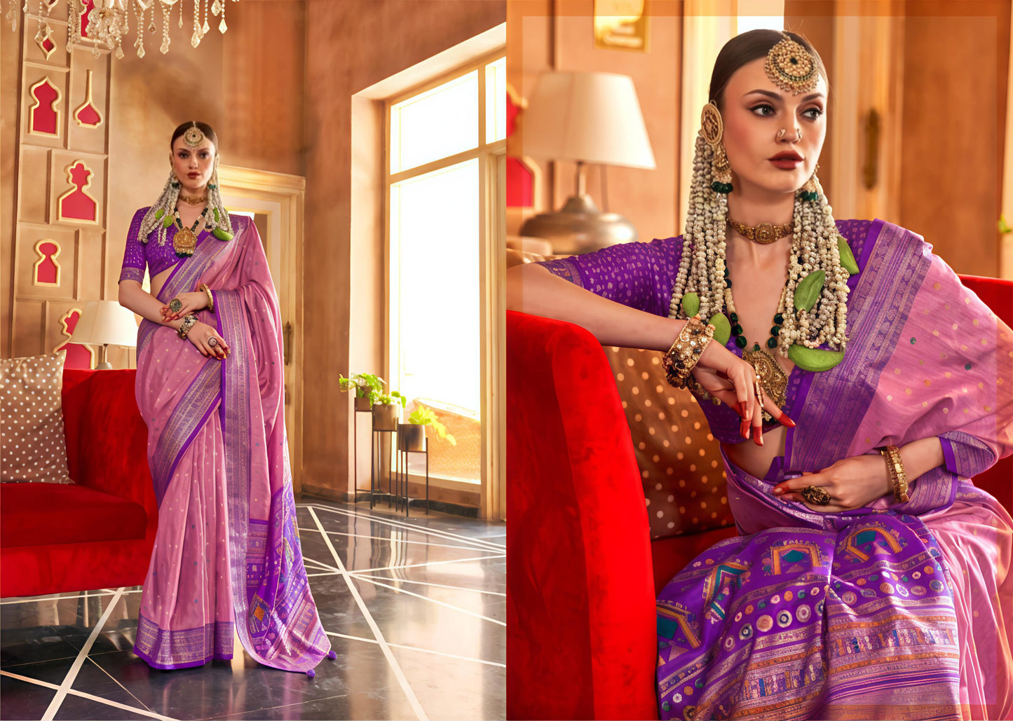 Blush Pink Ethnic Banarasi Silk Patola Saree