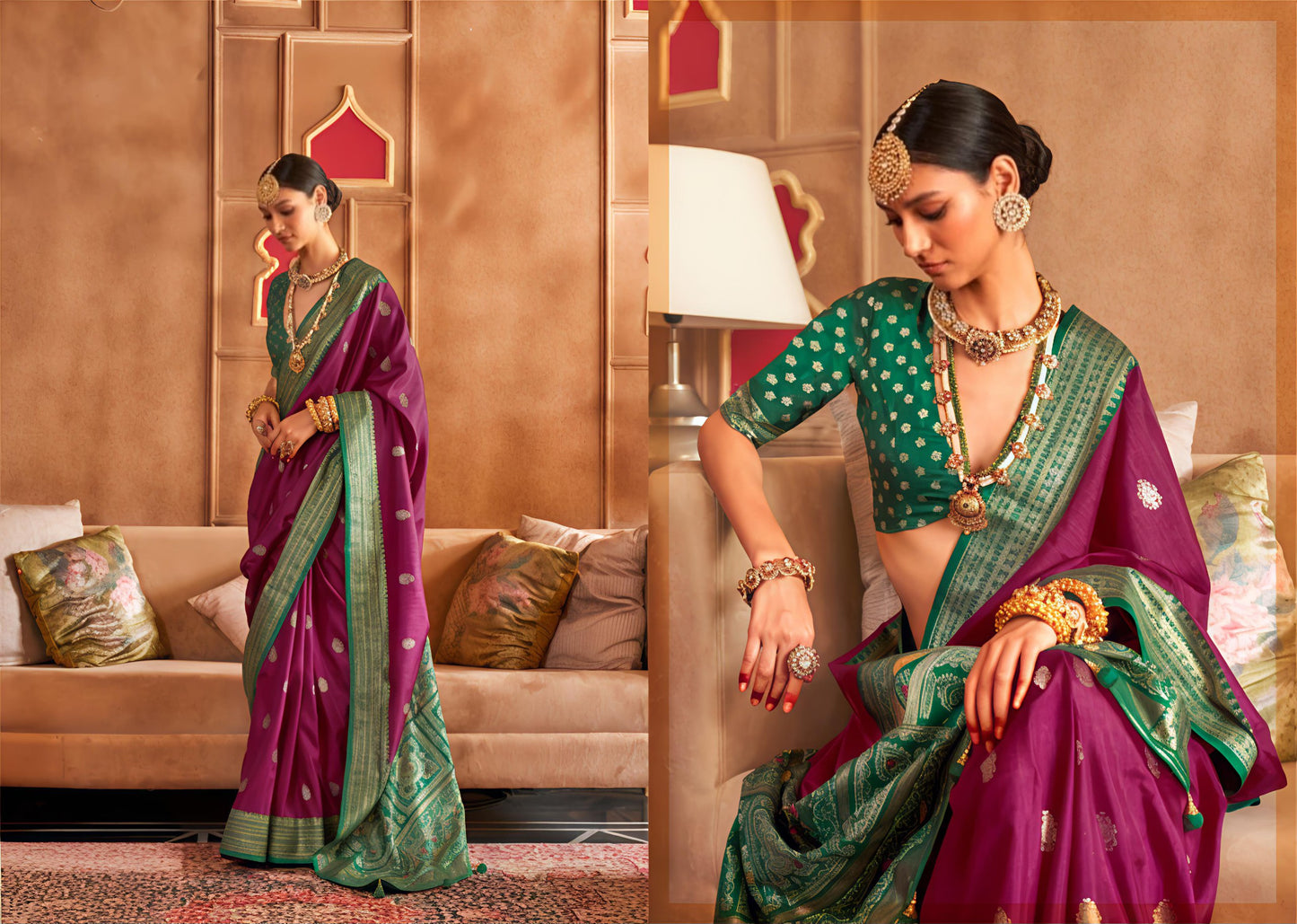 Premium Banarasi Silk Patola Saree with Emerald Green Base
