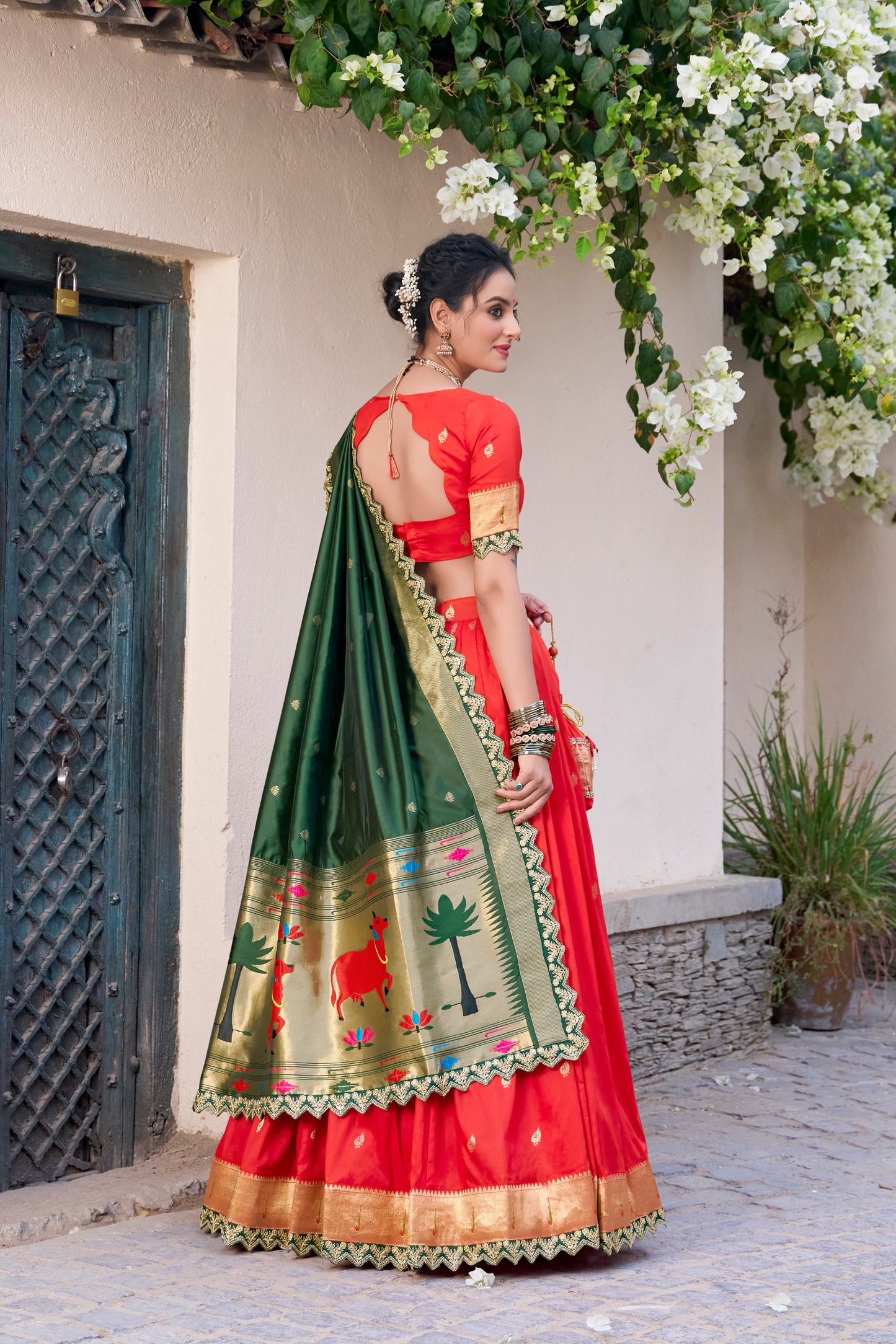 Stunning Red Silk Paithani Lehenga Choli