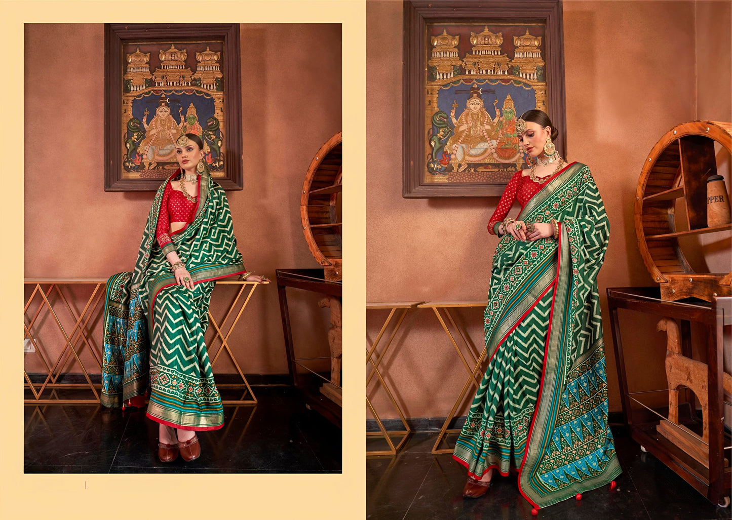 Ethnic Traditonal Patola Silk Saree in Green Color
