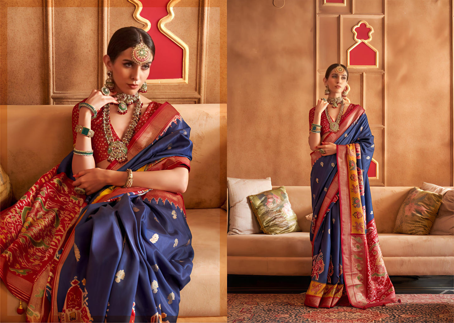 Deep Blue Premium Banarasi Silk Patola Saree with Traditional Gold Motifs