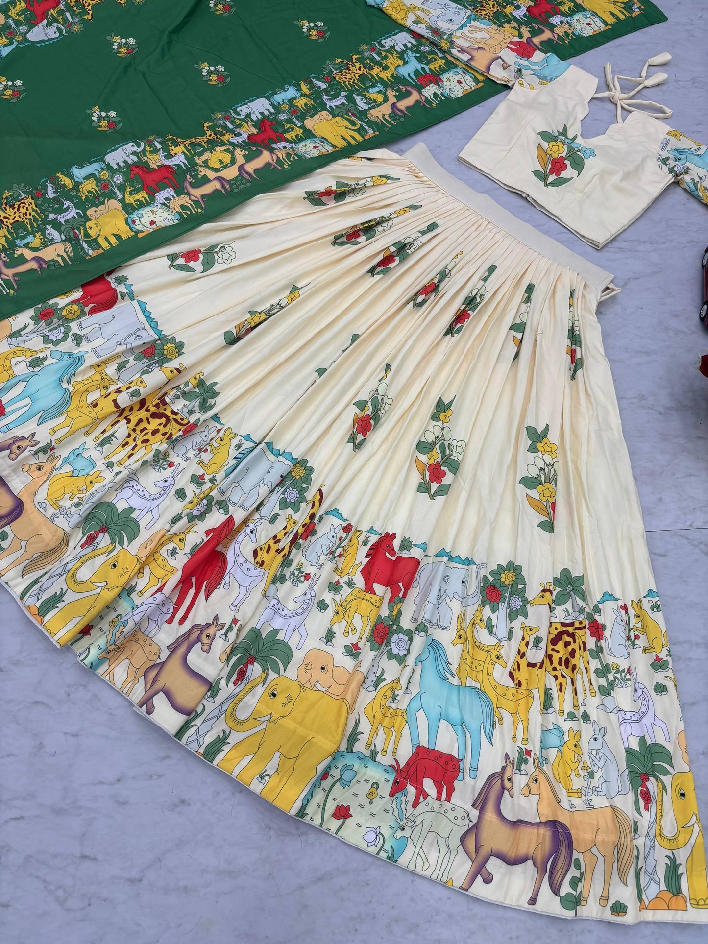 Elephant Print Cotton Lehenga Choli