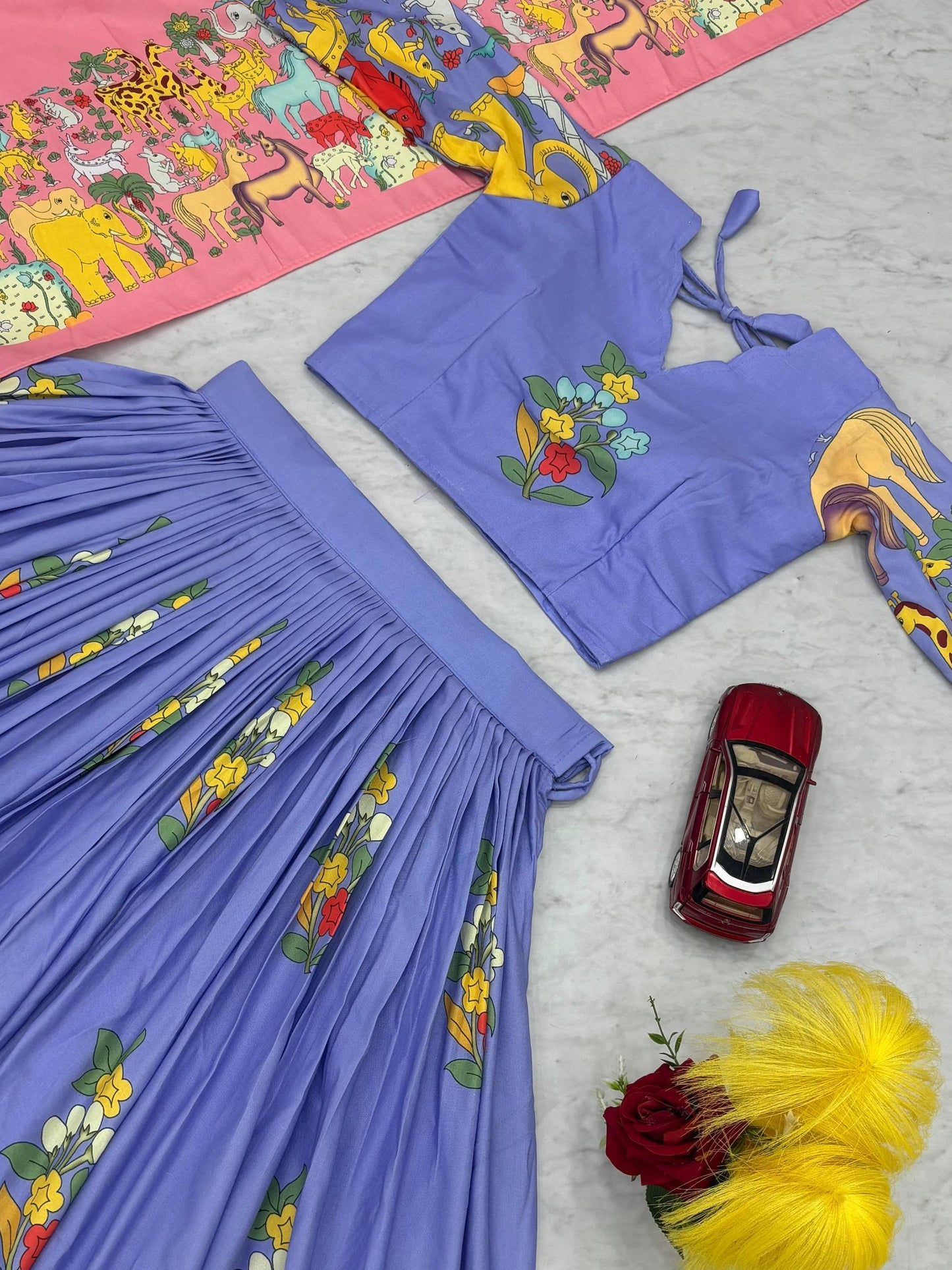 Kalamkari Lehenga Choli in Lilac color