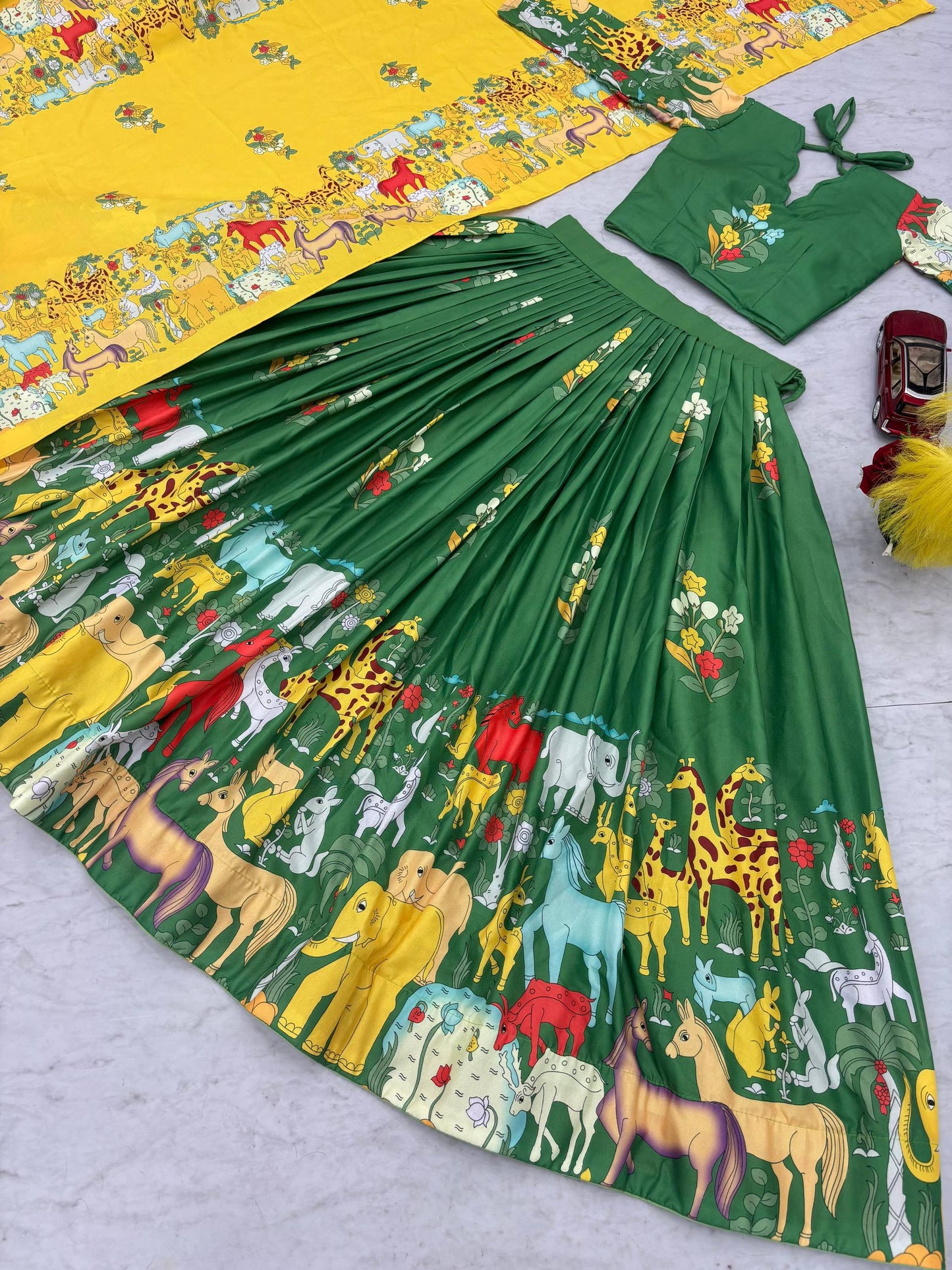 Leaf Green Kalamkari Cotton Lehenga Choli