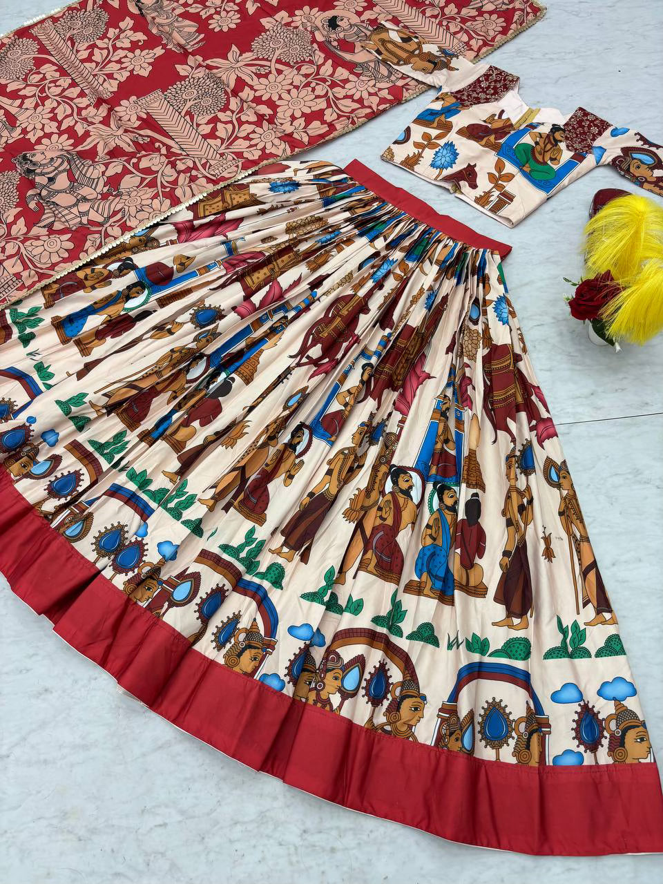 Designer Festive Kalamkari Print Lehenga Set
