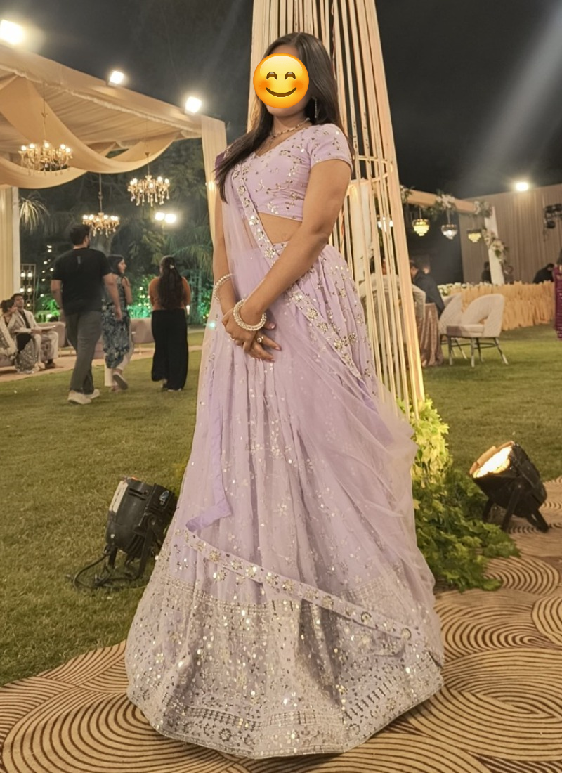 Zari Embroidered Work Georgette Light Lavender Lehenga