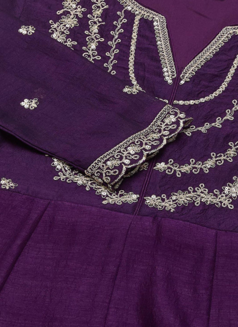 Purple Zari Embroidered Anarkali Trousers With Dupatta