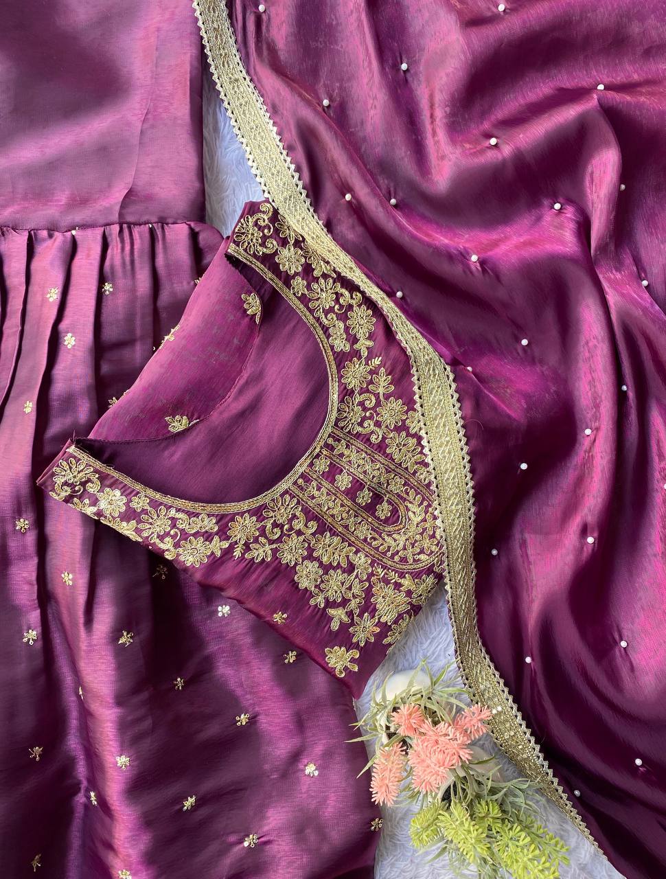 Heirloom Purple GMY Silk Sequence Embroidered Sharara Set with Bead Work Dupatta