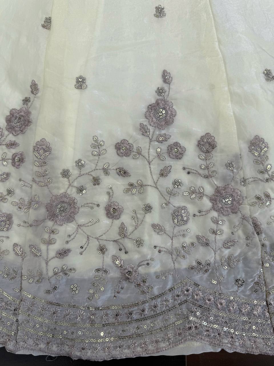 Ivory Cream Fendy Silk Thread and Sequence Work Anarkali Set