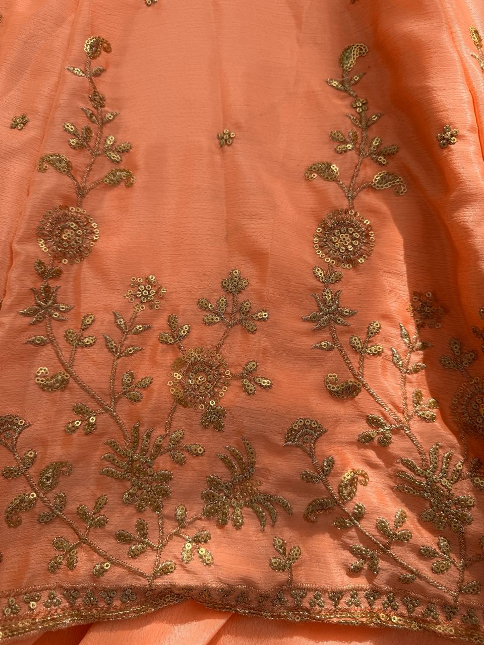 Orange colour Heavy Chinon Silk Thread and Sequence Work Gown with Lehenga and Dupatta Set