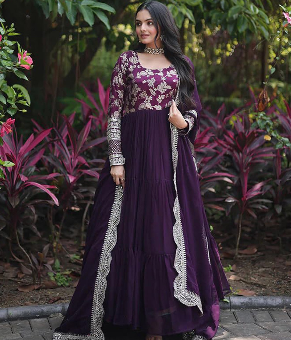Woven Embroidered Georgette Art Silk Stitched Anarkali Gown Party Wear