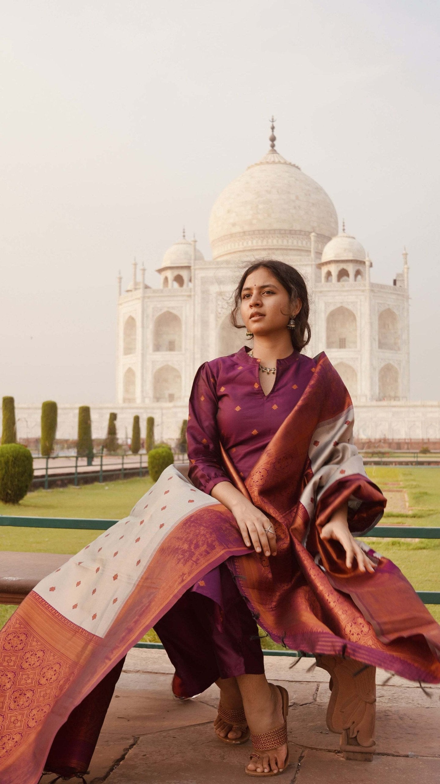 Women’s Ornet Jacquard Kurta Pant Dupatta Set Elegant Festive Wear