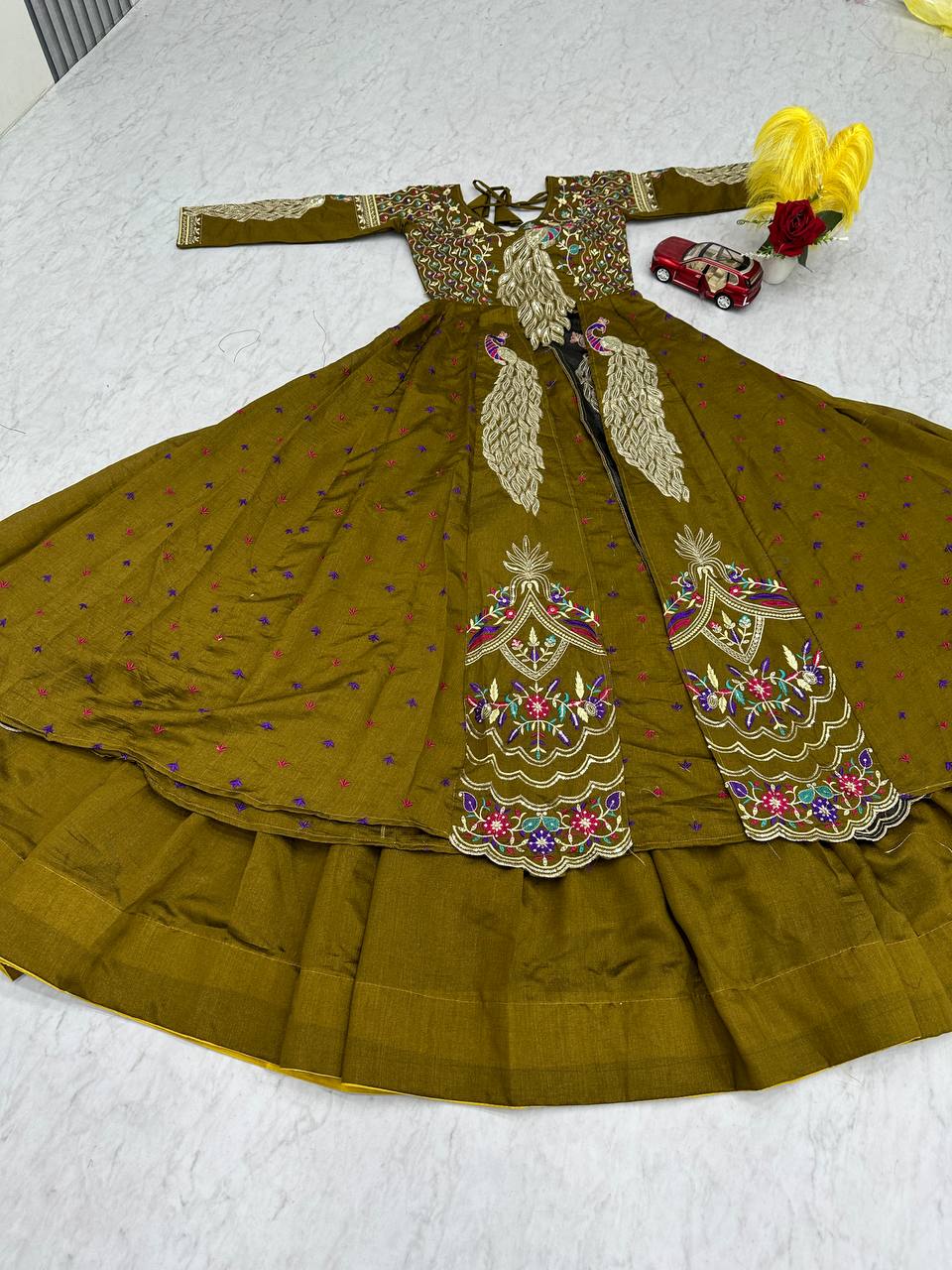 Mehndi pure vichitra thread and sequence work lehenga set