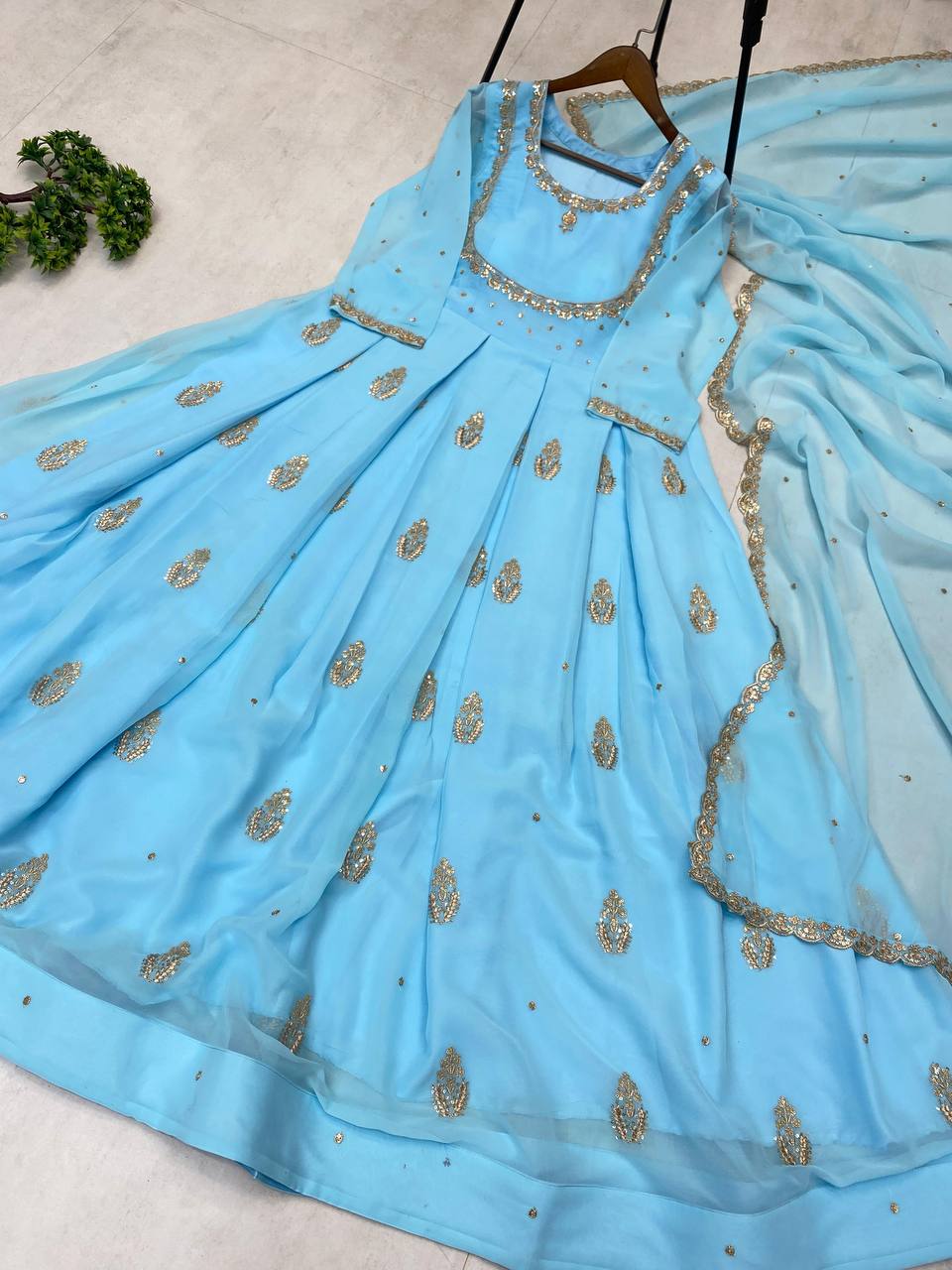 ROYAL BLUE DESIGNER 2-PIECE SEQUENCE EMBROIDERED GOWN WITH DUPATTA