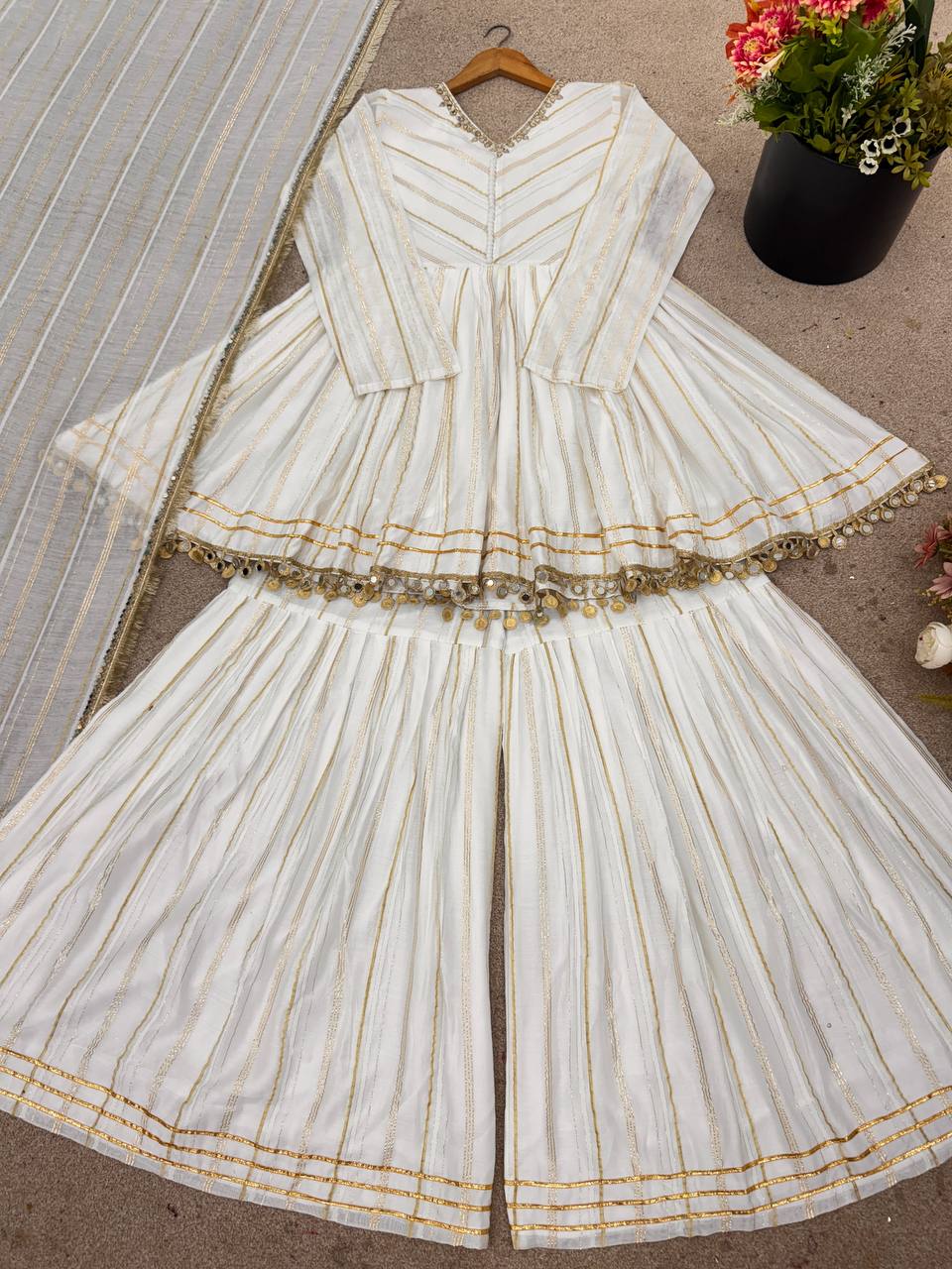 Ivory chanderi real mirror with handwork women’s ethnic wear