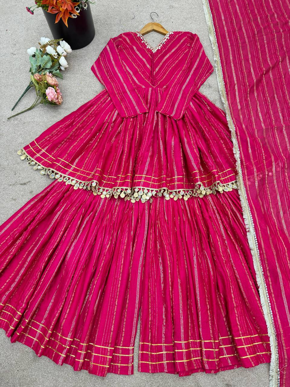 Pink chanderi real mirror with handwork women’s ethnic wear
