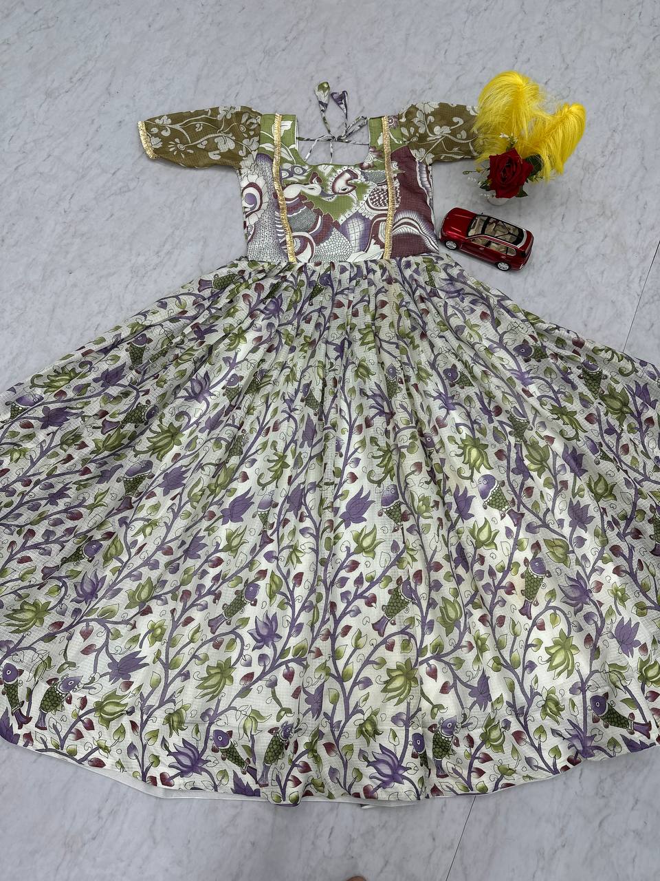 Multicolour cota checks kalamkari print gown