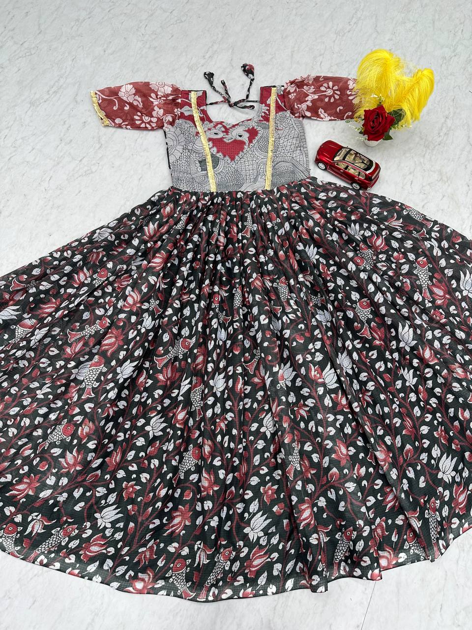 Multicolour cota checks kalamkari print gown