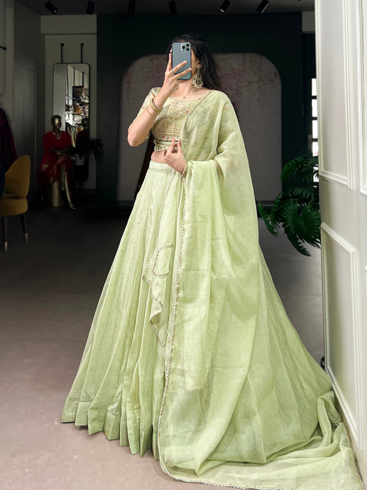 Pista Allen Crush Plain work Lehenga, Blouse and Dupatta set