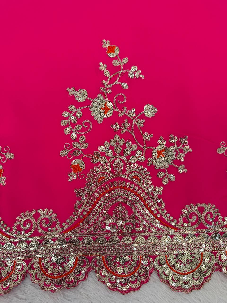 Pink faux georgette thread & sequence work top-sharara and dupatta set