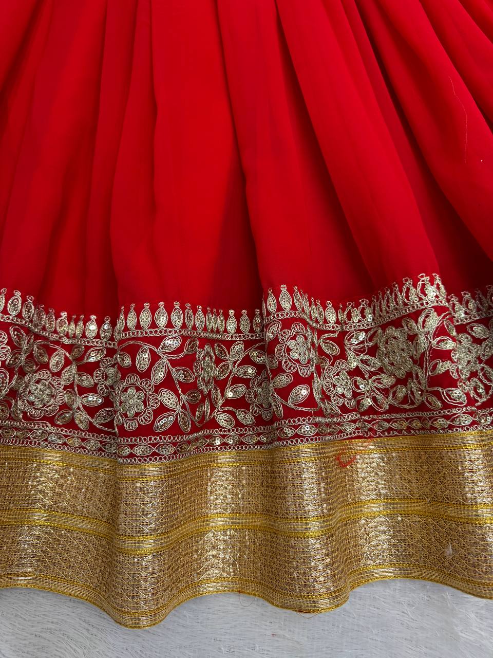 Red soft micro cotton blooming georgette embroidery work anarkali set