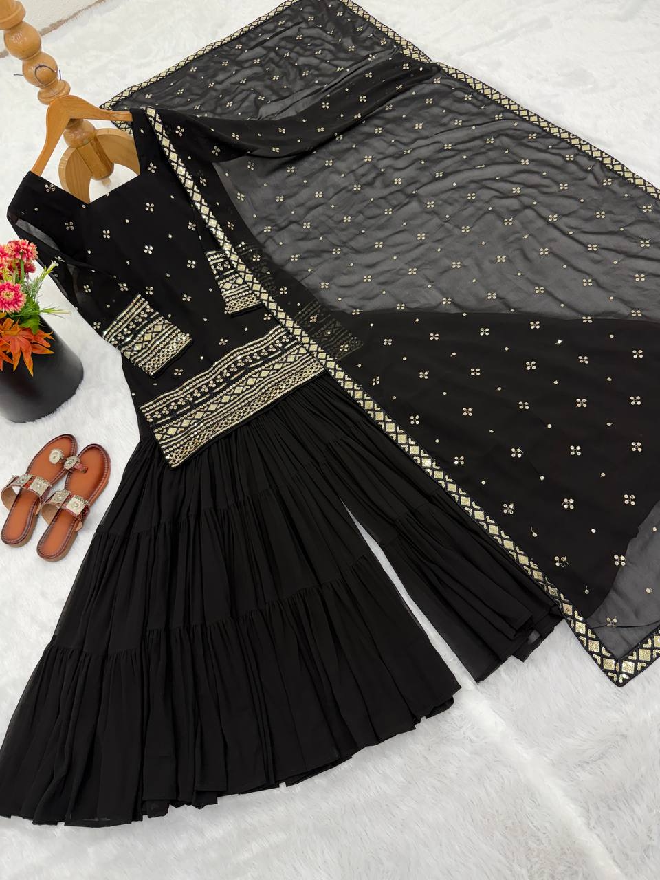 Black pure heavy georgette with embroidery sequence work women’s ethnic wear