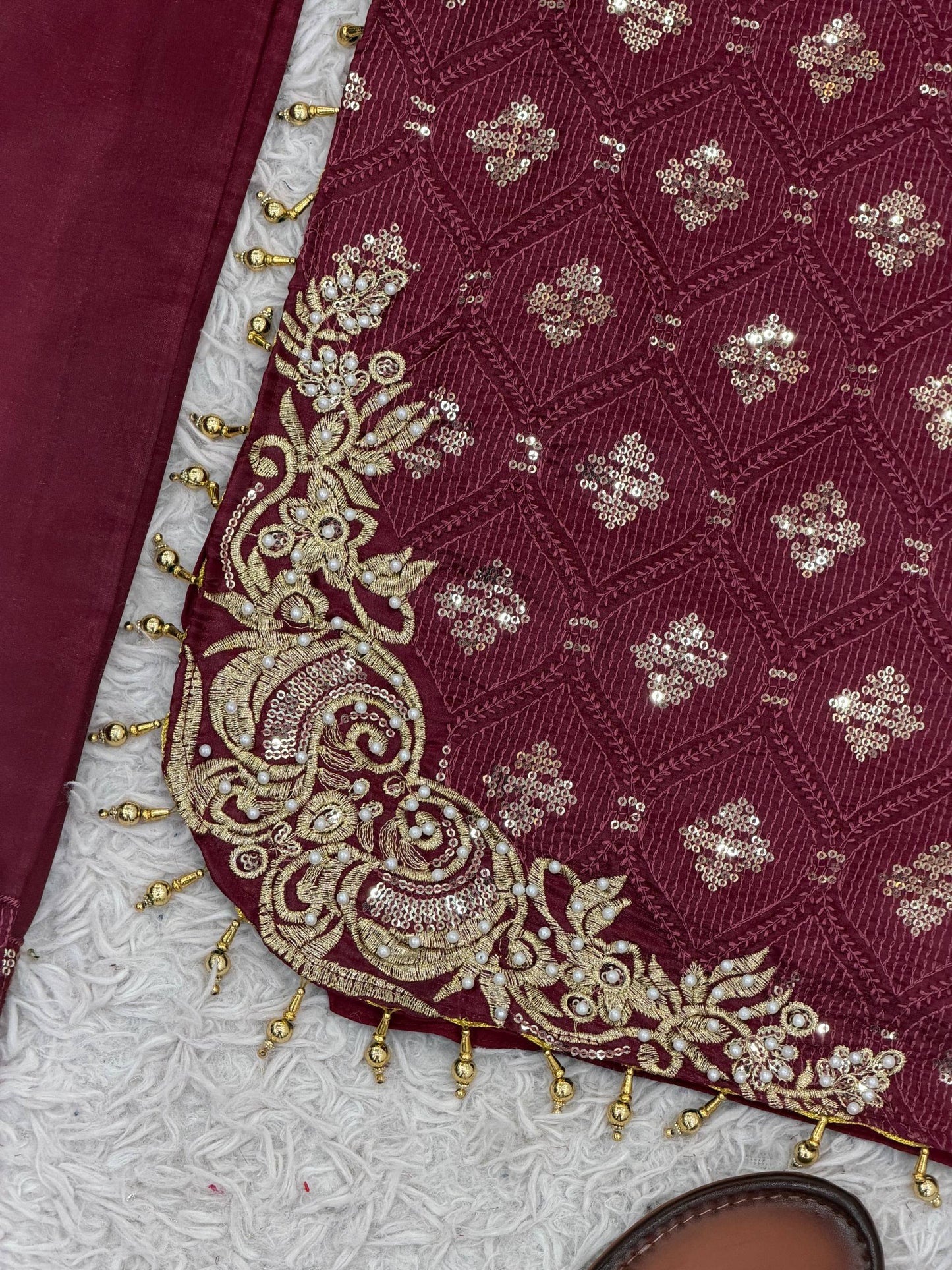 Red gmy silk with embroidery sequence work top-pant and dupatta