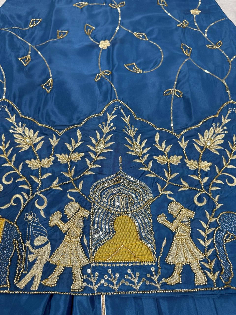Sky blue crep silk with thread sequence top sharara and dupatta set