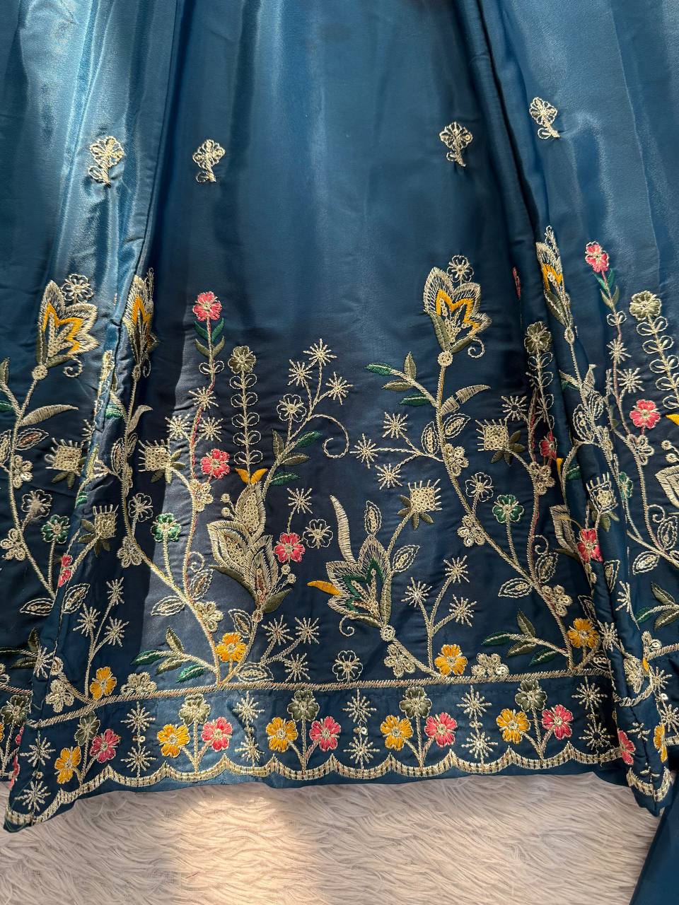 Blue crep silk thread & sequence work anarkali With palazzo set