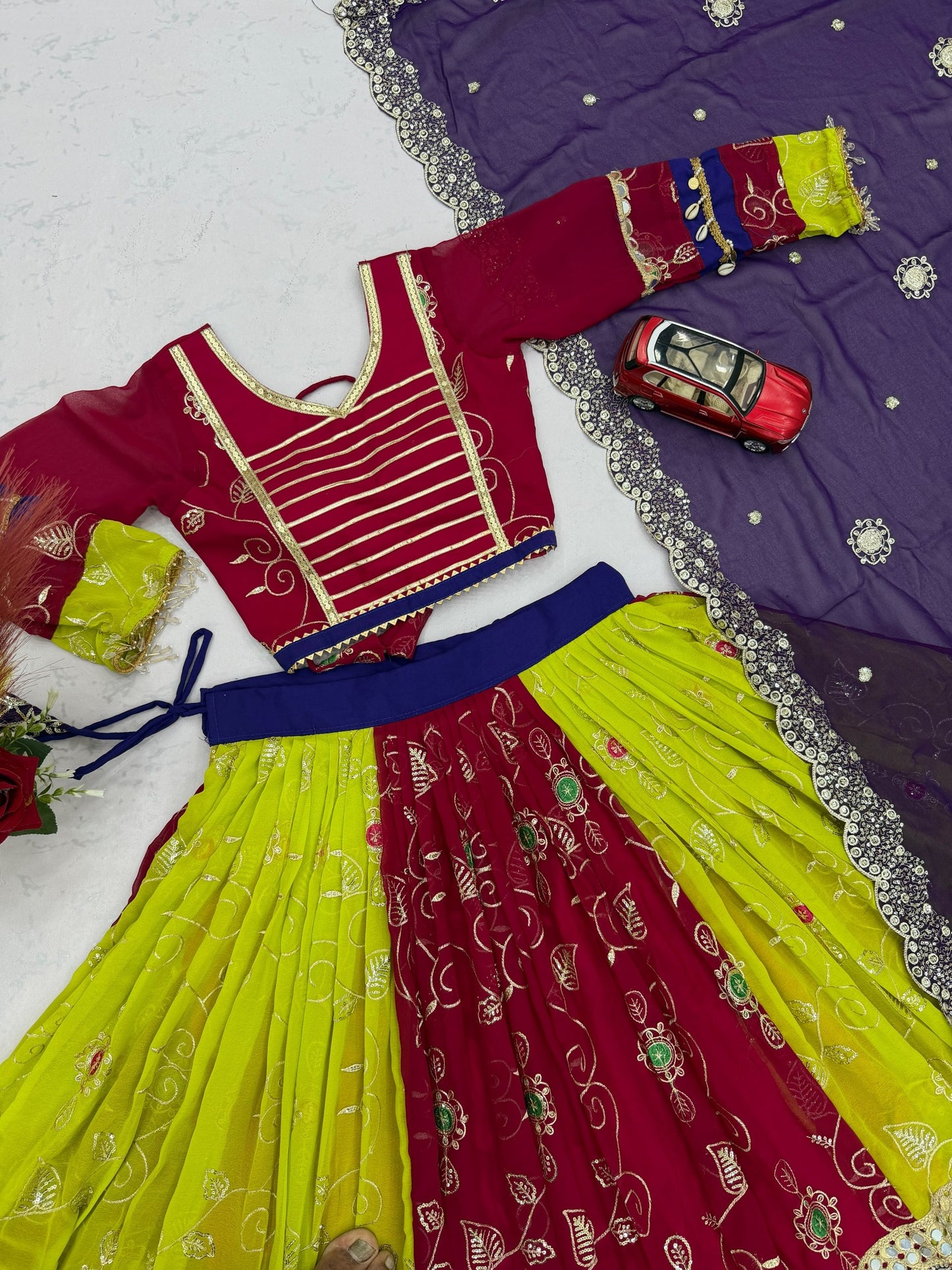 Royal Wine & Purple Kalamkari Navratri Lehenga Choli – Multicolor Garba Special