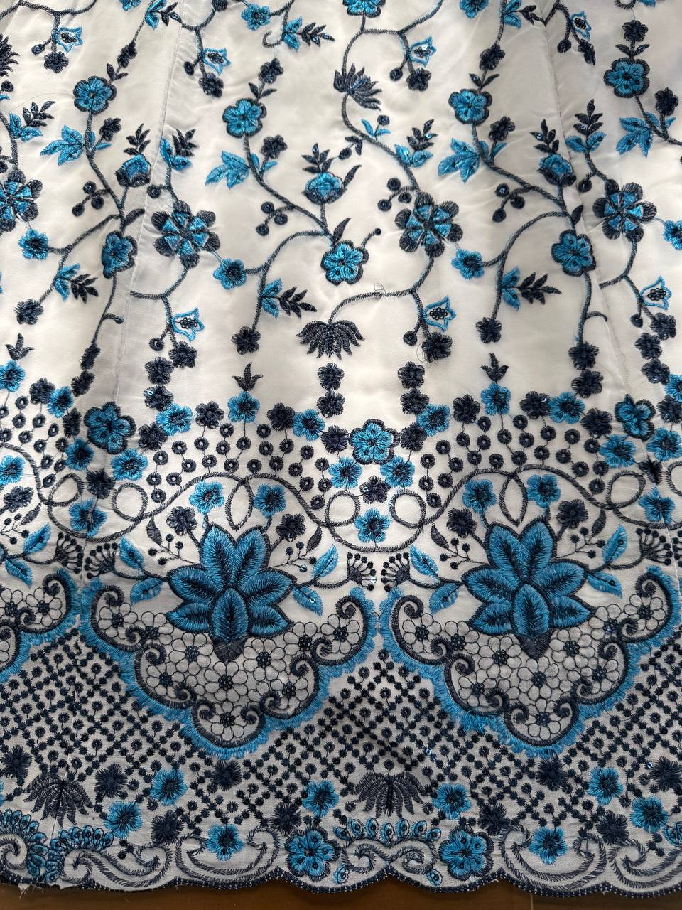 Blue And White Color Printed Anarkali Gown