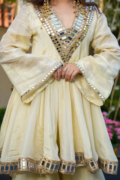 Exclusive Three Piece Palazzo Set Real Mirror Embroidery Work Ethnic Wear