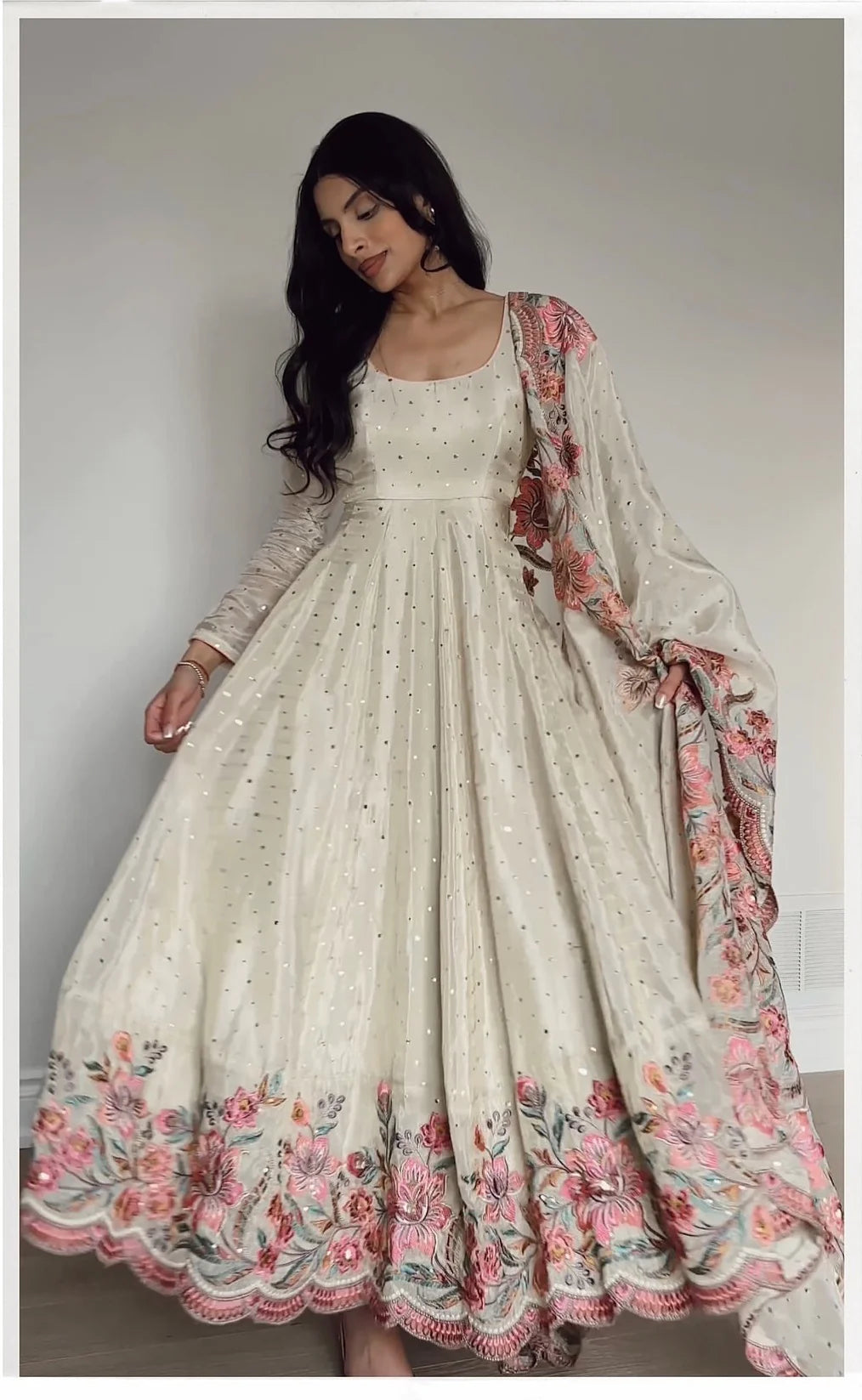 White Vichitra Silk Emroidered Suit Set`