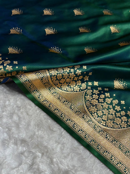 Banarasi Satin Silk Saree in Fire Gold Shade with Elegant Booti Work