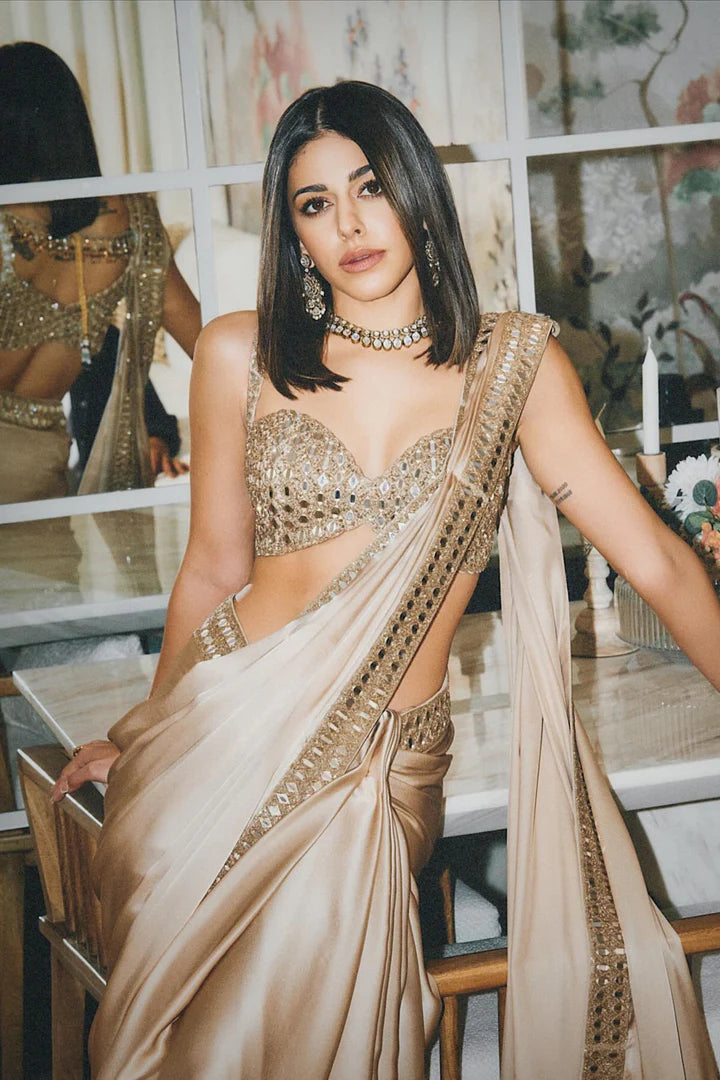 Silk Saree with Real Mirror Work Border & Designer Blouse
