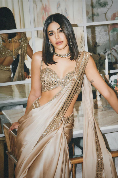 Silk Saree with Real Mirror Work Border & Designer Blouse