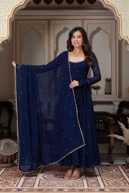 Navy Blue Long Anarkali Dress for Women