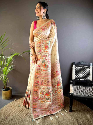 Off White Ethnic Motif Silk Saree