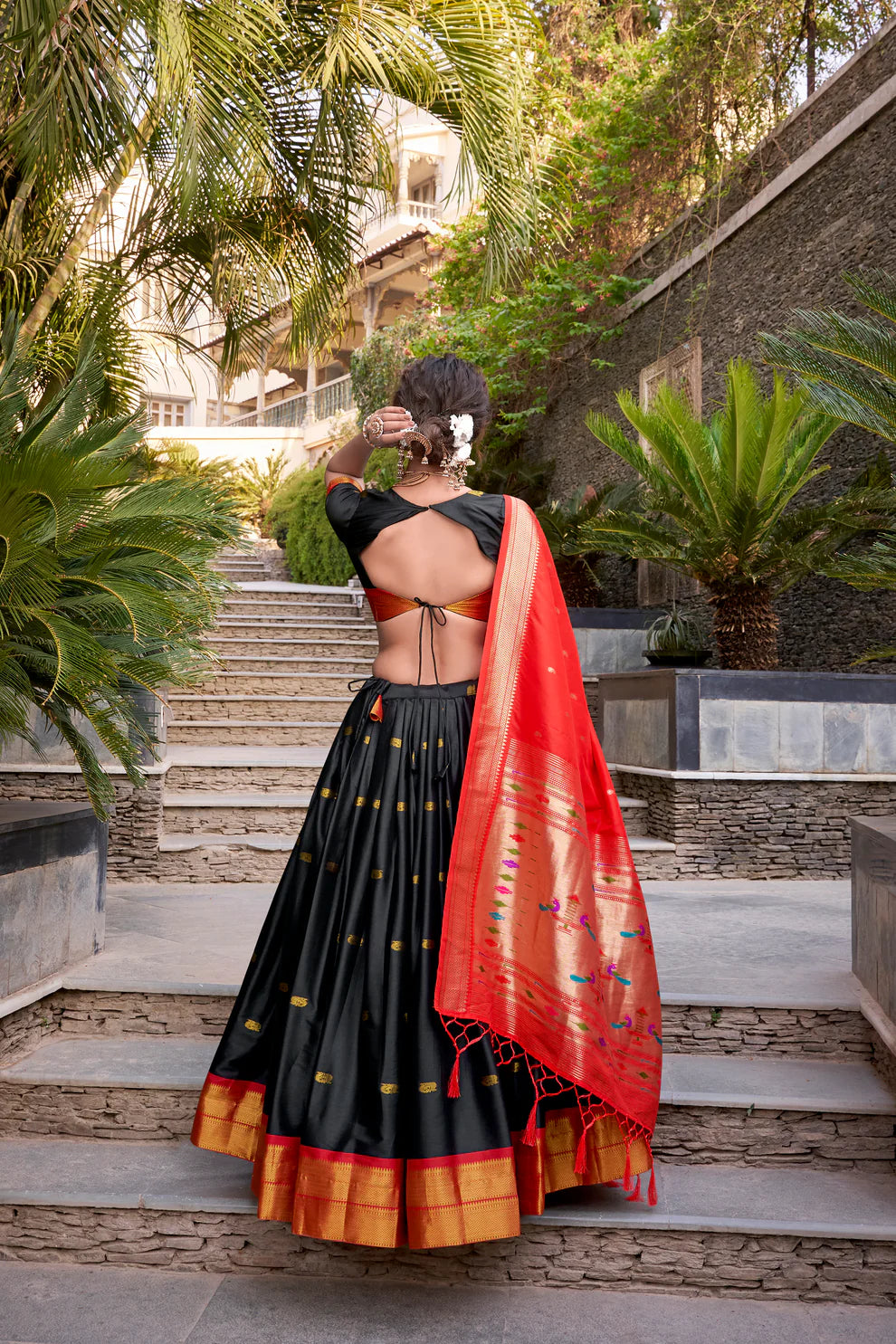 Black Jequard Silk Paithani Lehenga Choli With Dupatta