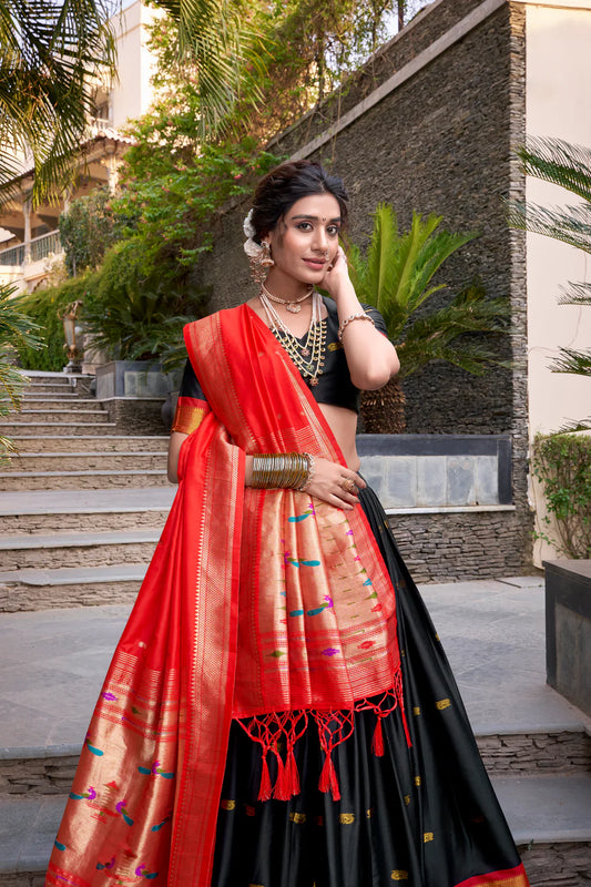 Black Jequard Silk Paithani Lehenga Choli With Dupatta