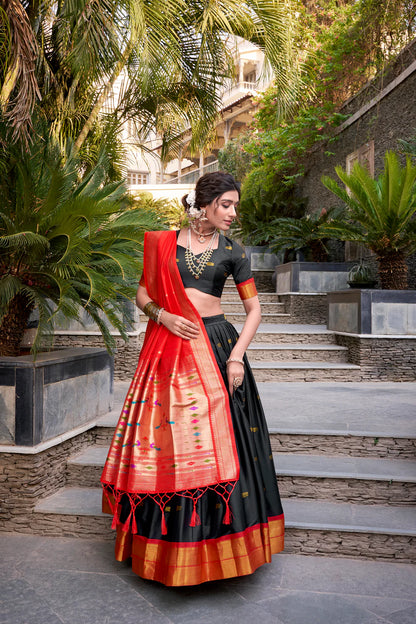 Black Jequard Silk Paithani Lehenga Choli With Dupatta