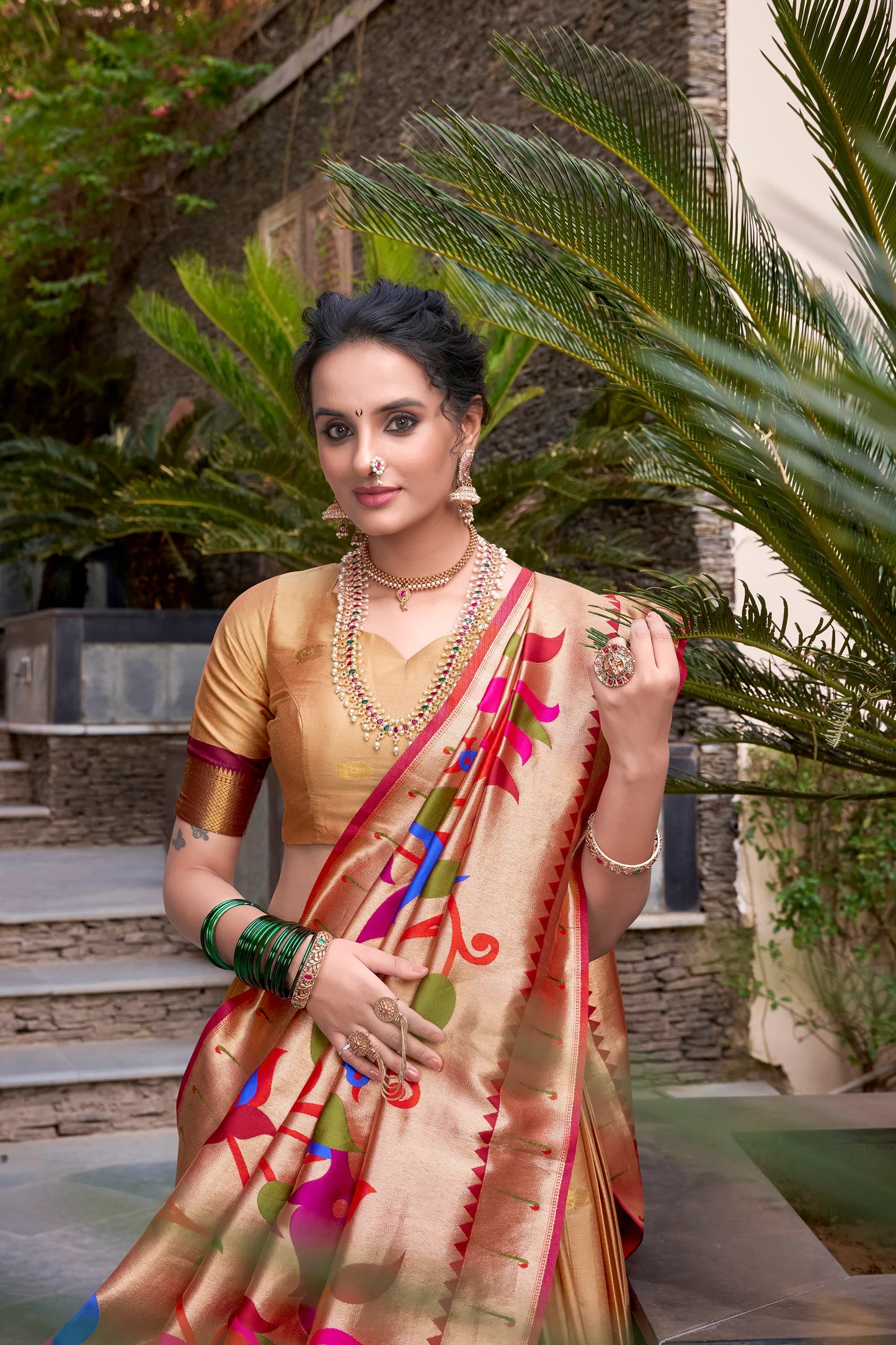 Golden Jequard Silk Paithani Lehenga Choli With Dupatta