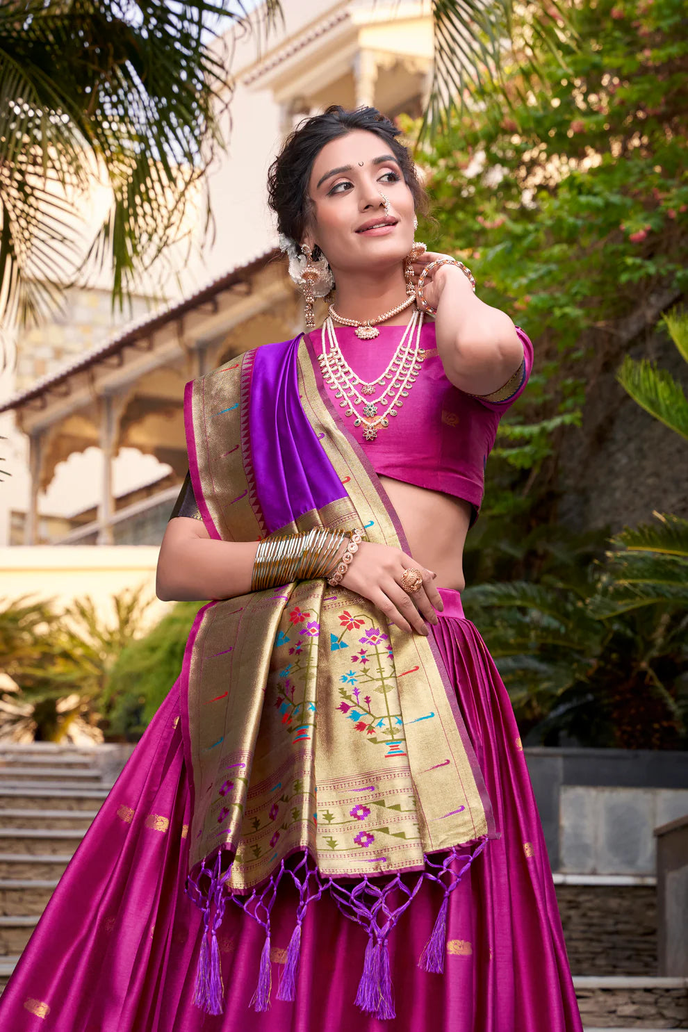 Pink Jequard Silk Paithani Lehenga Choli With Dupatta