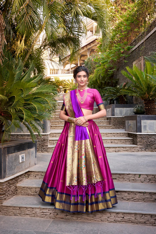Pink Jequard Silk Paithani Lehenga Choli With Dupatta