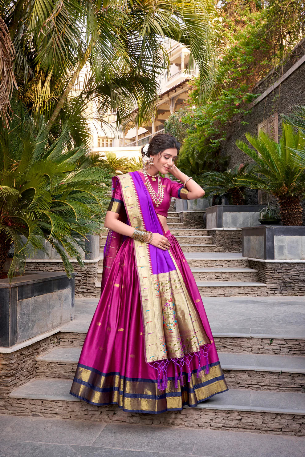 Pink Jequard Silk Paithani Lehenga Choli With Dupatta
