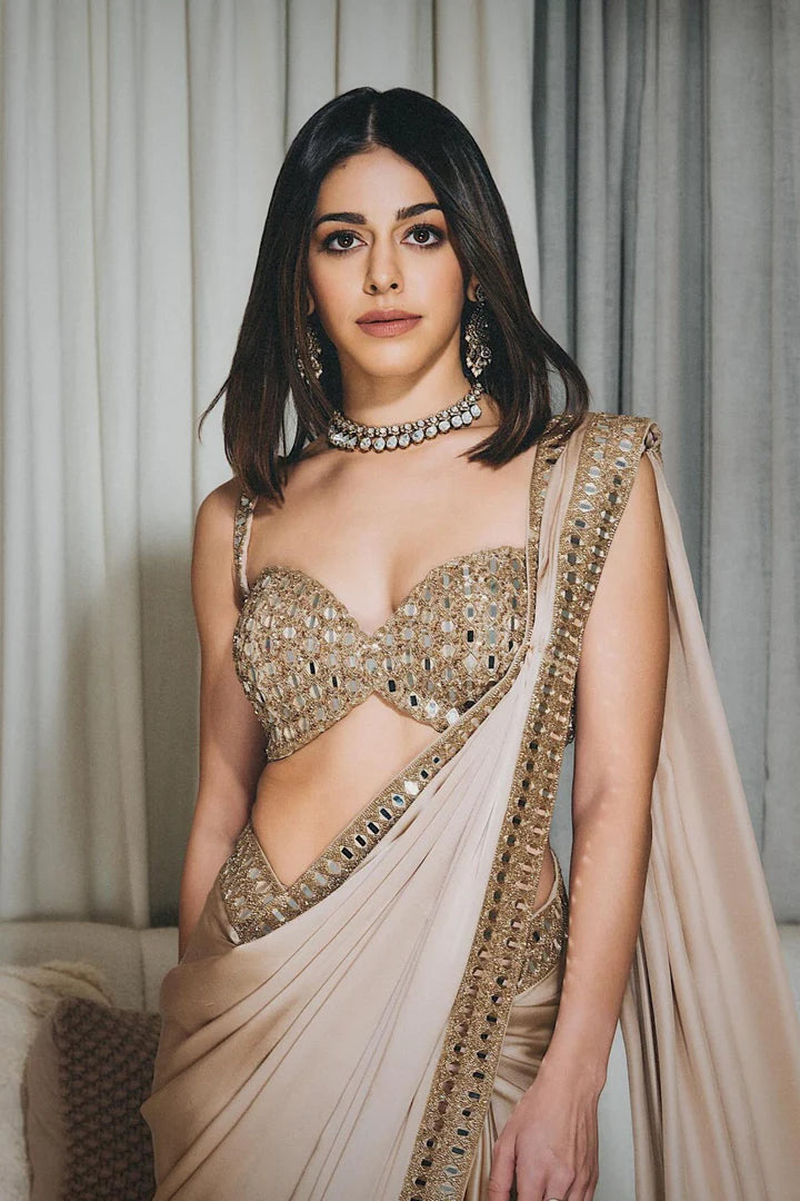 Silk Saree with Real Mirror Work Border & Designer Blouse
