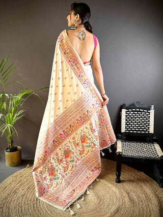 Off White Ethnic Motif Silk Saree